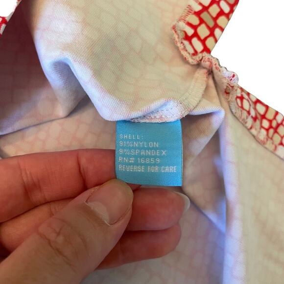 J.McLaughlin Geometric Print Tunic Top Red White Size Small 747E - Picture 8 of 9